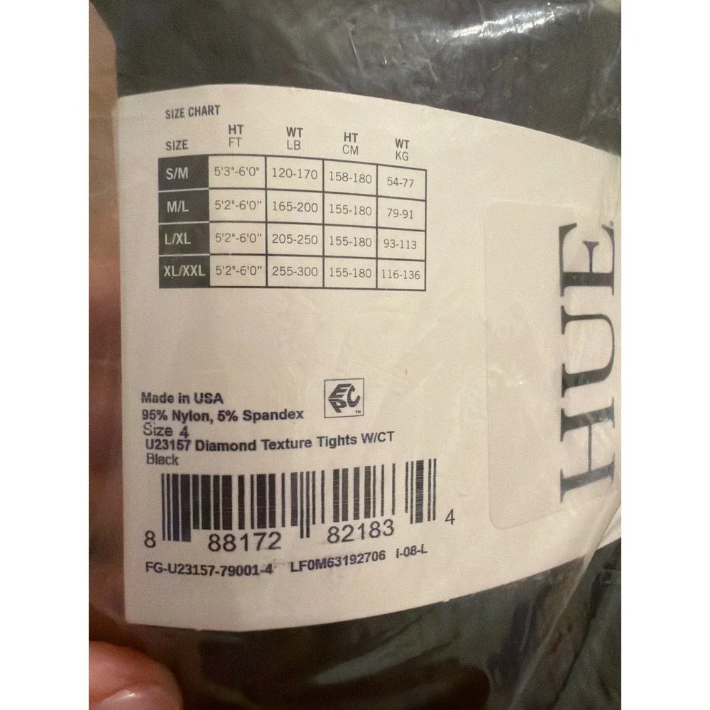 HUE Womens Diamond Texture Tights Control Top Black U23157 L/XL Size 4
